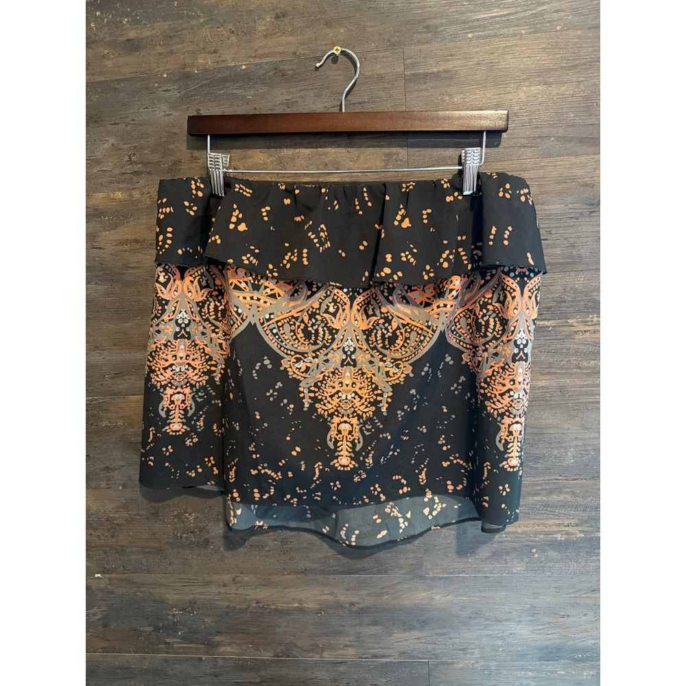Intimately Free People Off The Shoulder Ruffle Paisley Top Black Orange Large